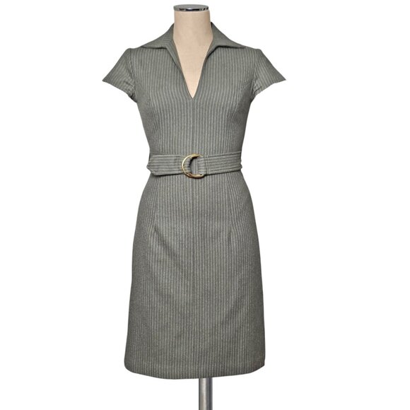 Vintage TOCCA Wool Belted Gray Pinstripe Zip Back Dress 2 90's Y2K - Picture 1 of 1